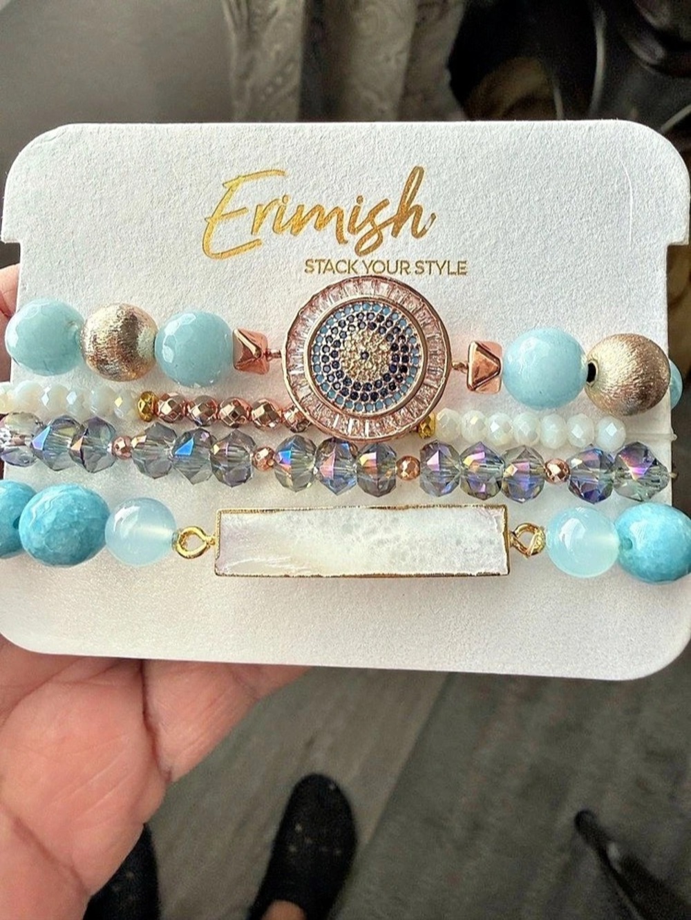 Eminish Beaded Bracelet Set in Blue & Rose Gold NWT